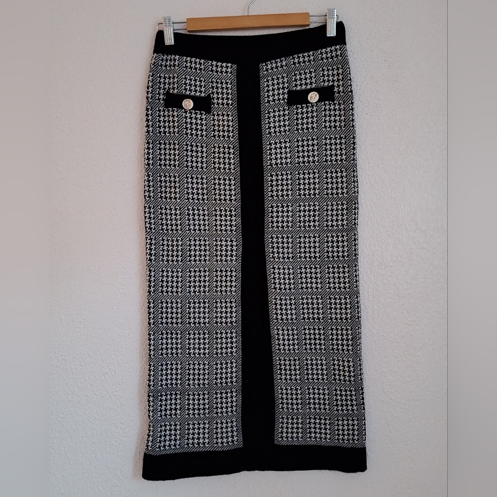 NWT LIU.JO Chic Black and White Patterned Midi Skirt Made Italy Milano